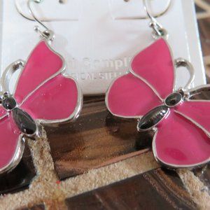 PINK BUTTERFLY EARRINGS- HOOK